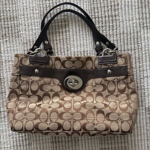 Coach Tan and Brown Signature Shoulder Bag